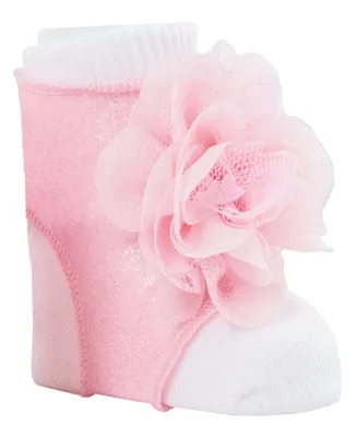 Baby Deer Girls Shimmer Peep Toe Sock with Flower Overlay