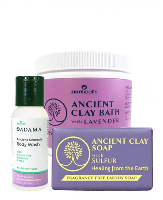 Zion Health Eco Body Trio Bundle Body Wash 2 oz + Lavender Clay Bath + Sulfur Soap 6 oz
