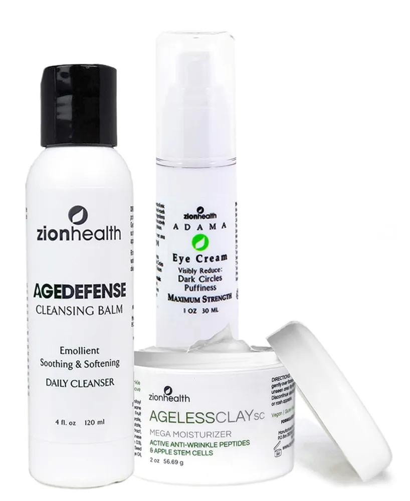 Zion Health Going Away Bundle Kit, Age Defense Cleansing Balm 4 oz + Eye Cream 1 oz + Ageless Clay Sc 2 oz