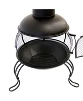 Sunnydaze Decor 66-Inch Black Heavy-Duty Steel Wood-Burning Chiminea with Rain Cap - High-Temperature Paint Finish