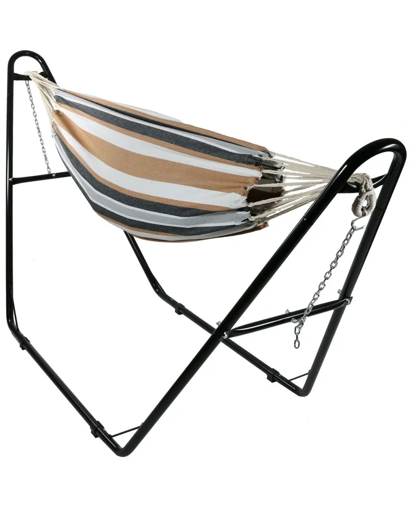 Double Brazilian Cotton Hammock with Universal Stand - 450-Pound Capacity Black Calming Desert