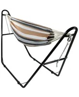 Double Brazilian Cotton Hammock with Universal Stand - 450-Pound Capacity Black Calming Desert