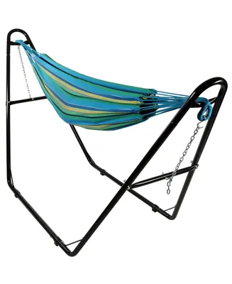 Sunnydaze Decor Double Brazilian Cotton Hammock with Universal Stand - 450-Pound Capacity Black Calming Desert