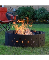 36-Inch Outdoor Fire Pit Ring with Poker - Round Heavy-Duty Steel Fire Ring for Camping or Backyard - Diamond - 10" H