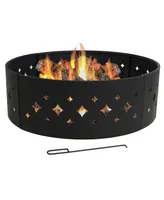 Sunnydaze Decor Diamond 36-Inch Heavy-Duty Steel Fire Ring with Fire Poker