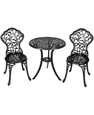 Sunnydaze Decor 3-Piece Black Outdoor Cast Aluminum Patio Bistro Set