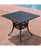 Sunnydaze Decor Cast Aluminum Patio Dining Table with Umbrella Hole - 35-Inch Square - Black