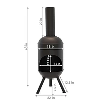Sunnydaze Decor 5-Foot Black Cold-Rolled Steel Modern Chiminea with Durable Wood Grate - Heat-Resistant Paint Finish