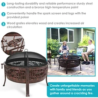 30-Inch Fire Pit with Spark Screen, Water-Resistant Cover, Metal Grate, and Fireplace Poker - Northwoods Fishing