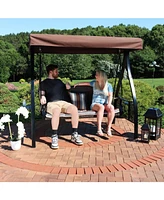 Sunnydaze Decor 3-Seat Patio Swing with Steel Frame and Canopy - 600-Pound Weight Capacity - Brown Stripe Cushions