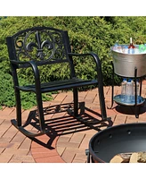 Sunnydaze Decor Fleur-de-Lis Cast Iron and Steel Patio Rocking Chair - 275-Pound Weight Capacity - Black