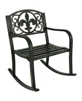 Sunnydaze Decor Fleur-de-Lis Cast Iron and Steel Patio Rocking Chair - 275-Pound Weight Capacity - Black