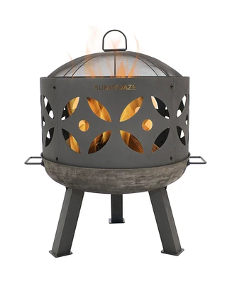 Sunnydaze Decor 26-Inch Cast Iron Retro Fire Pit Bowl with Handles and Spark Screen