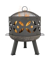 Sunnydaze Decor 26-Inch Cast Iron Retro Fire Pit Bowl with Handles and Spark Screen