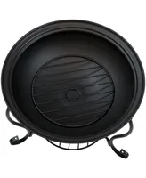 Sunnydaze Decor 18-Inch Elegant Steel Fire Pit Bowl with Spark Screen Guard - Black Finish