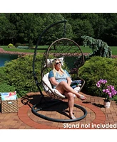 Sunnydaze Decor Danielle Hanging Egg Chair - Resin Wicker Basket Design Outdoor Use Includes Beige Cushion