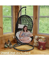 Sunnydaze Decor Cordelia Resin Wicker Hanging Egg Chair - 265-Pound Weight Capacity Includes Gray Polyester Cushion and Headrest