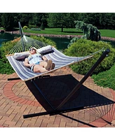 Quilted Double Hammock with 15-Foot Steel Stand - 400-Pound Weight Capacity Black Ocean Isle