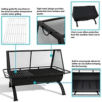 36-Inch Northland Steel Outdoor Fire Pit with Grill and Spark Screen - Vinyl Protective Cover - Black Finish