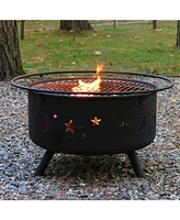 Sunnydaze Decor Cosmic 30-Inch Fire Pit with Cooking Bbq Grill Grate, Spark Screen, and Fireplace Poker - Celestial Design