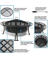 Sunnydaze Decor 40-Inch Round Steel Fire Pit Table with Durable Spark Screen and Poker - Portable Design - Black