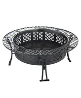 Sunnydaze Decor 40-Inch Round Steel Fire Pit Table with Durable Spark Screen and Poker - Portable Design - Black