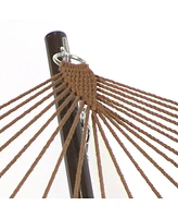 Polyester Rope Double Hammock with 15-Foot Steel Stand - 400-Pound Capacity - Black Stand - Brown