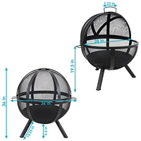Flaming Ball 30-Inch Wood-Burning Steel Fire Pit with Protective 200D Pvc Cover and 16-Inch L Poker - Black