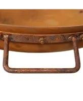 Inch Rustic Cast Iron Outdoor Raised Fire Pit Bowl with Handles