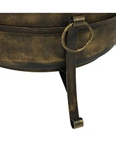 Cauldron Style Outdoor Fire Pit Bowl with Spark Screen, Log Poker, and Wood Grate