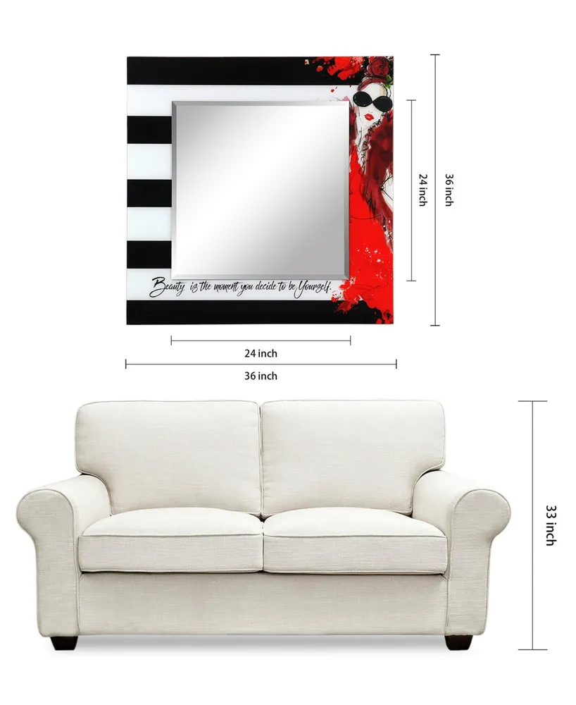 Empire Art Direct Fashion Square Beveled Wall Mirror on Free Floating Reverse Printed Tempered Art Glass, 36" x 36" x 0.4"