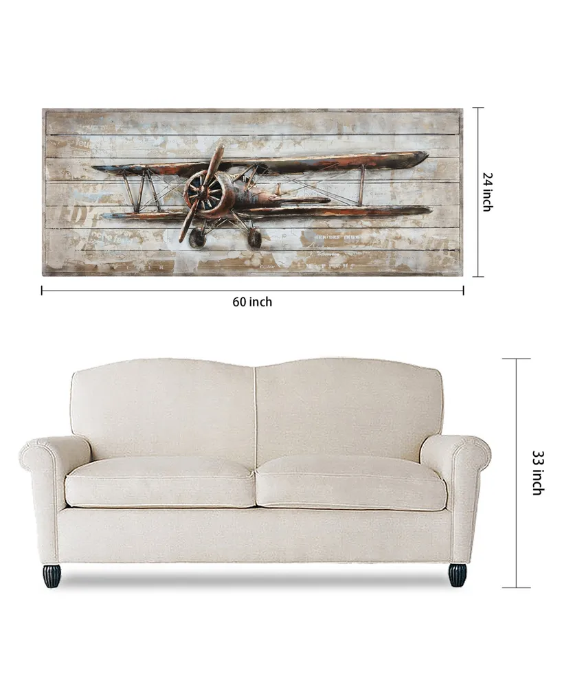 Empire Art Direct Model airplane Metallic Handed Painted Rugged Wooden Wall Art, 24" x 60" x 2.6"