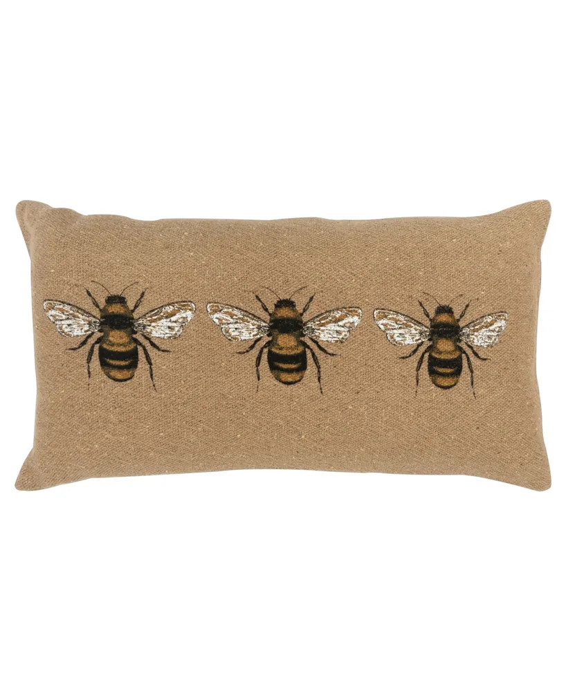 Rizzy Home Bees Polyester Filled Decorative Pillow, 14" x 26"