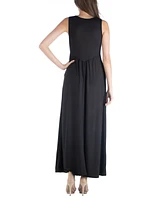 24seven Comfort Apparel Sleeveless V-Neck Maxi Dress with Pocket Detail