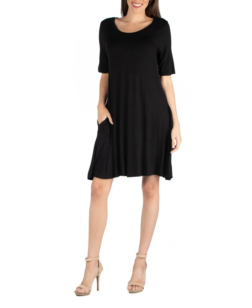 24seven Comfort Apparel Soft Flare T-Shirt Dress with Pocket Detail