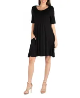 24seven Comfort Apparel Soft Flare T-Shirt Dress with Pocket Detail