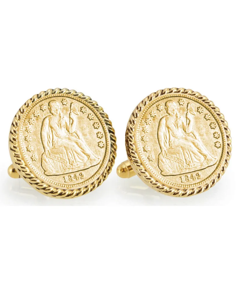 American Coin Treasures Gold-Layered Seated Liberty Silver Dime Rope Bezel Coin Cuff Links