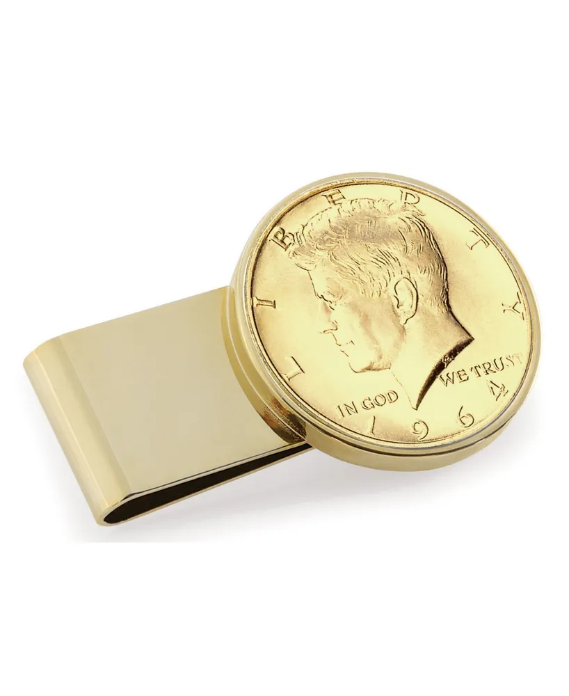 Men's American Coin Treasures Gold-Layered Jfk 1964 First Year of Issue Half Dollar Stainless Steel Coin Money Clip