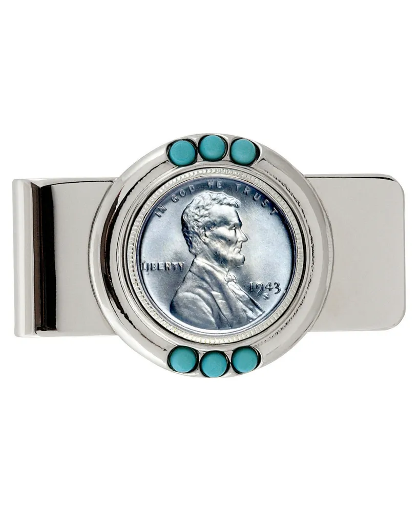 Men's American Coin Treasures 1943 Lincoln Steel Penny Turquoise Coin Money Clip