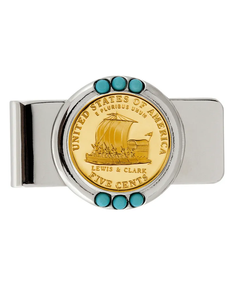 Men's American Coin Treasures Gold-Layered Westward Journey Keelboat Nickel Turquoise Coin Money Clip