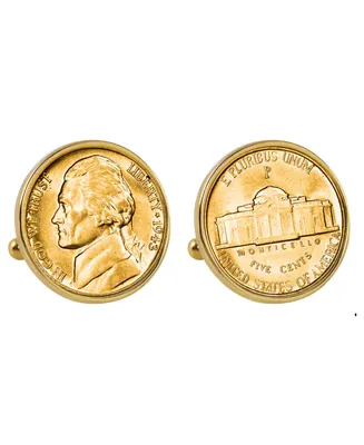 American Coin Treasures Gold-Layered Silver Jefferson Nickel Wartime Nickel Bezel Coin Cuff Links