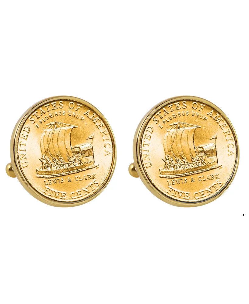 American Coin Treasures Gold-Layered 2004 Keelboat Nickel Bezel Coin Cuff Links