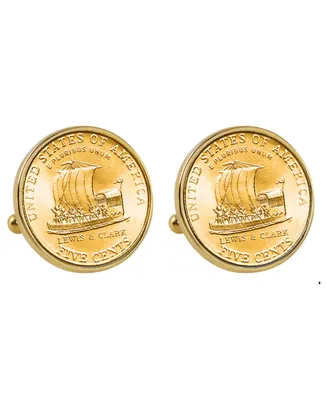 American Coin Treasures Gold-Layered 2004 Keelboat Nickel Bezel Coin Cuff Links