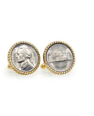 American Coin Treasures Silver Jefferson Nickel Wartime Nickel Rope Bezel Coin Cuff Links