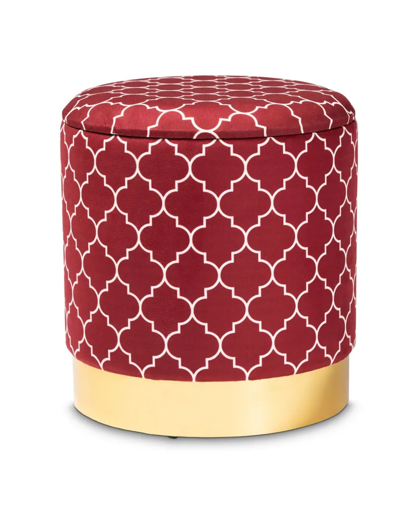 Furniture Serra Glam and Luxe Quatrefoil Upholstered Storage Ottoman