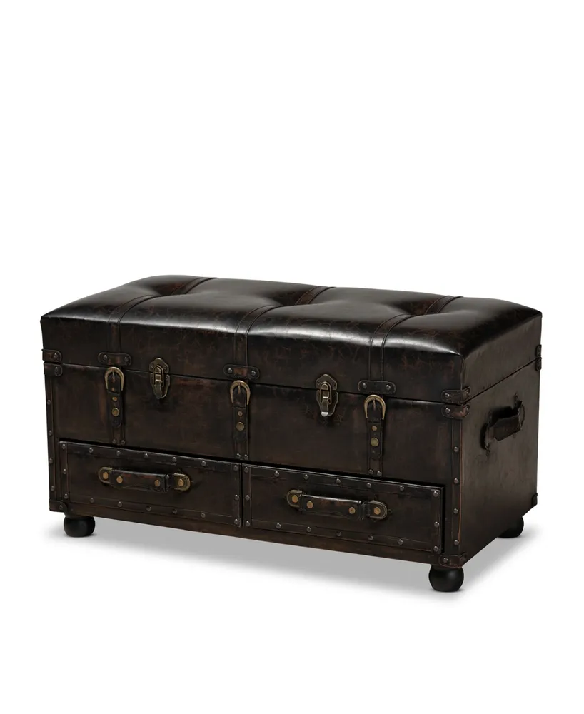 Furniture Callum Modern Transitional Upholstered 2 Drawer Storage Trunk Ottoman