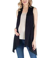 24seven Comfort Apparel Draped Maternity Open Front Sleeveless Cardigan