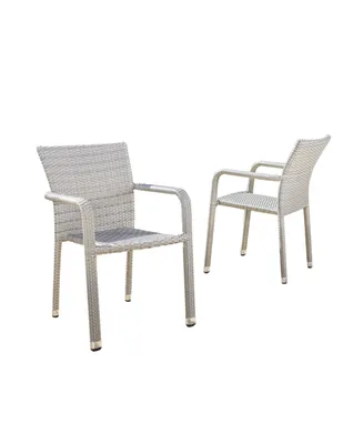 Noble House Dover Outdoor Armed Stacking Chairs with Frame, Set of 2 - Off