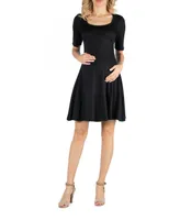 24seven Comfort Apparel Knee Length A Line Elbow Sleeve Maternity Dress