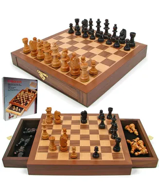 Trademark Games Inlaid Walnut Style Magnetized Wood Wstaunton Wood Chessmen